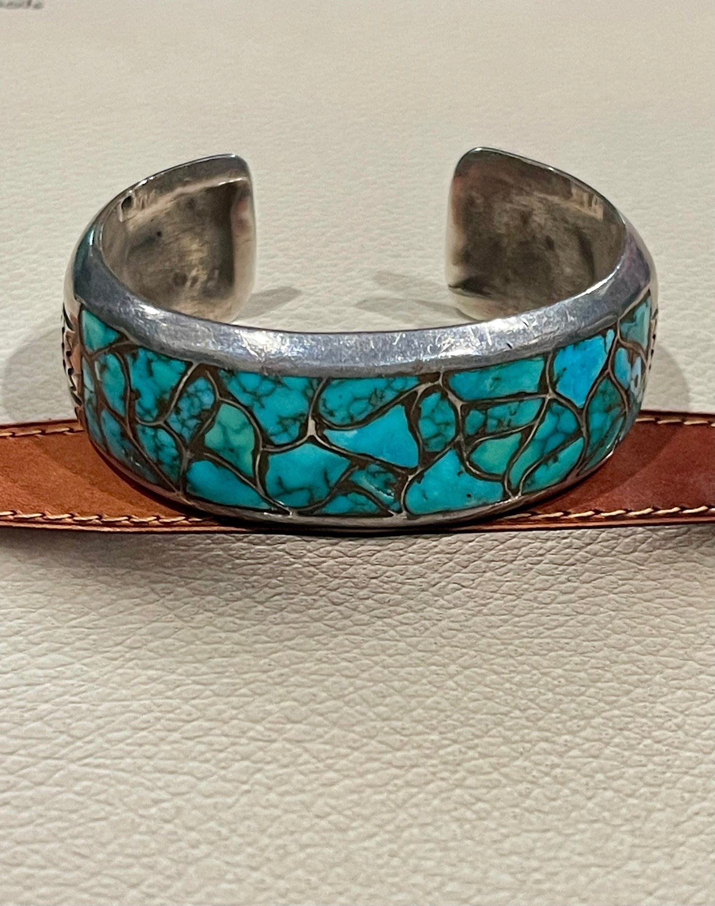 Old Pawn Super Neat Turquoise Inlay Cuff