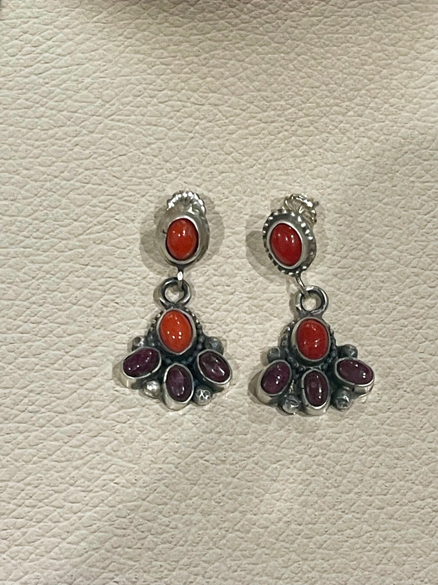 Red Coral & Purple Spiny Post Dangles