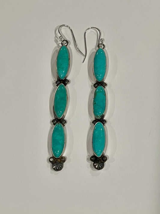 3 stone Turquoise Dangle Earrings