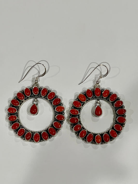 Red Coral Infinity Dangle Hoops