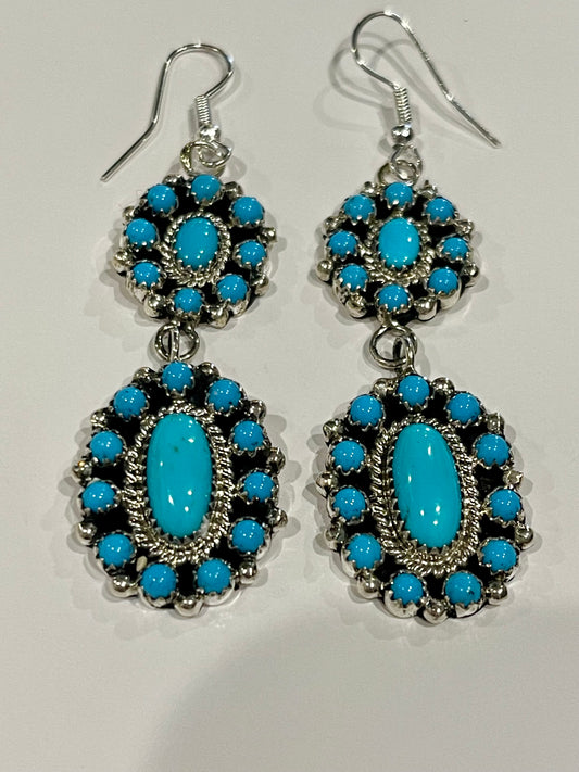 Turquoise Double Cluster Dangle Earrings