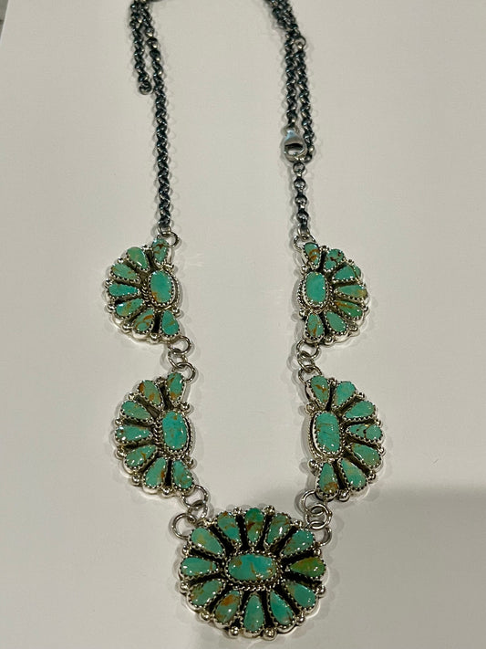 Kingman Turquoise Half Cluster Lariat Style Necklace