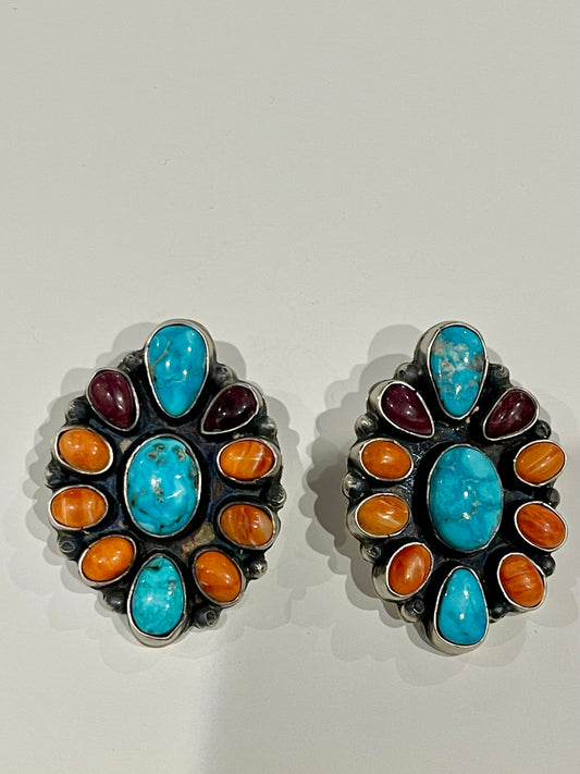 Multi stone large cluster earrings