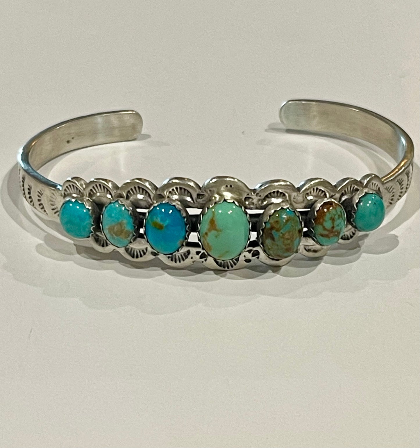 Multi Stone Turquoise Stamped Stacker Cuff