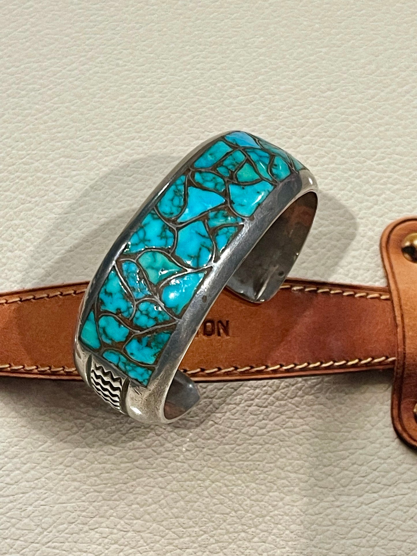 Old Pawn Super Neat Turquoise Inlay Cuff