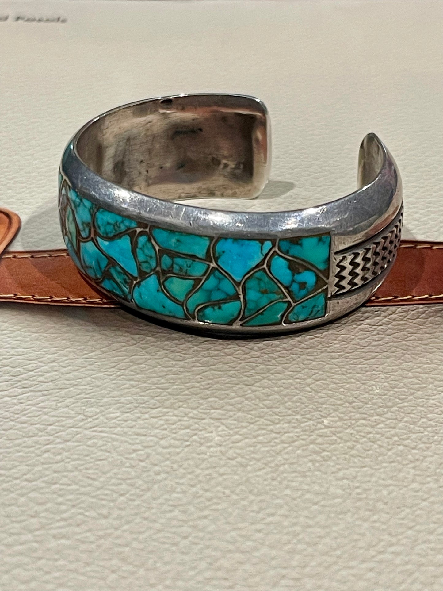 Old Pawn Super Neat Turquoise Inlay Cuff