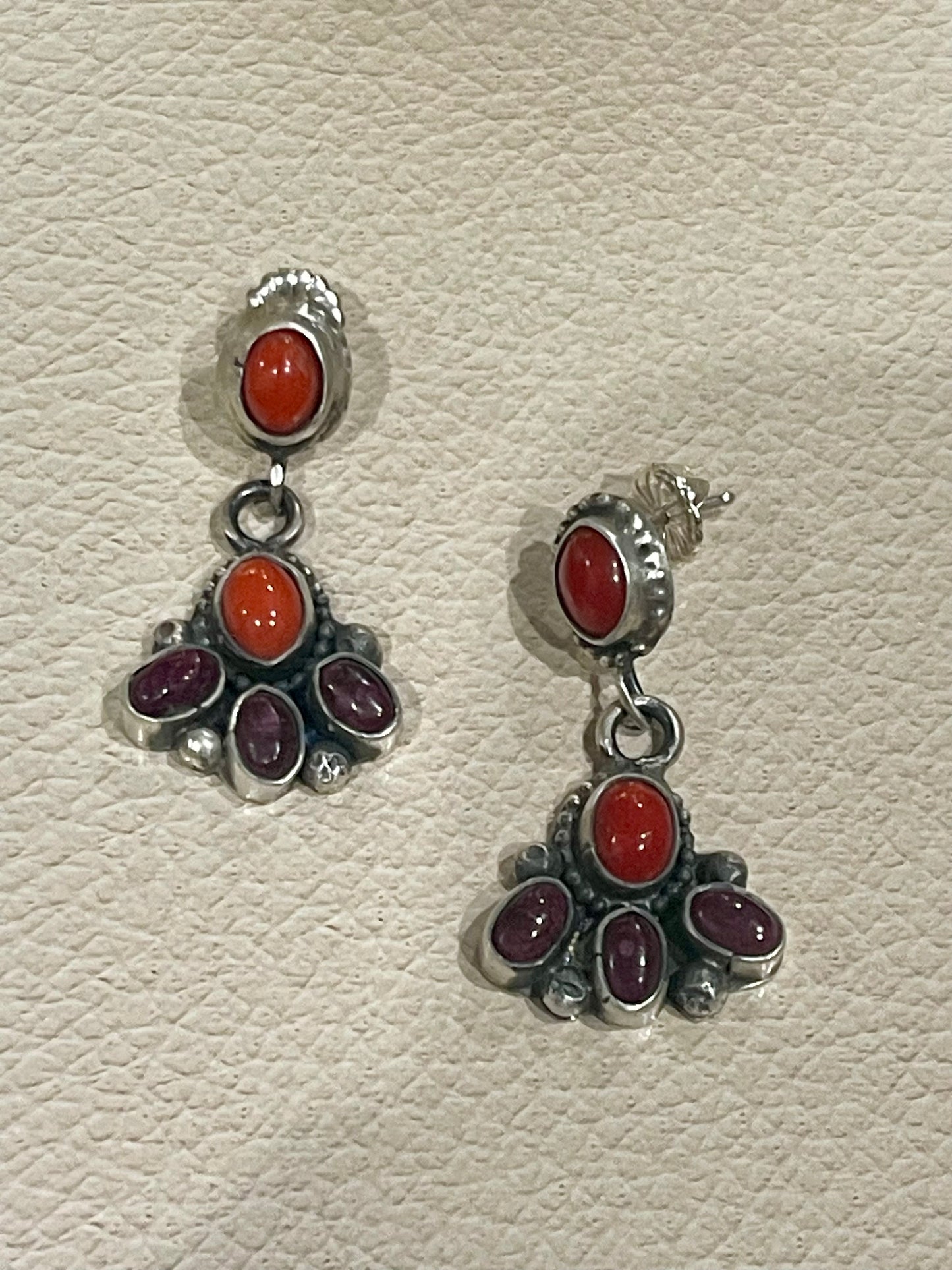 Red Coral & Purple Spiny Post Dangles