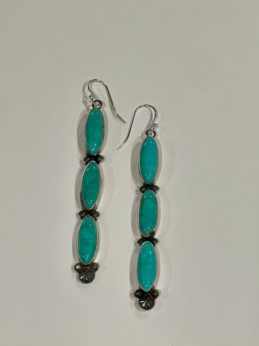 3 stone Turquoise Dangle Earrings