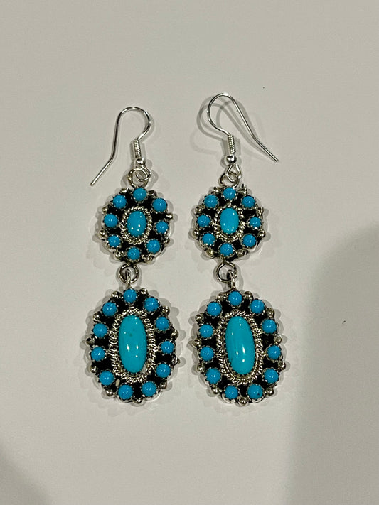 Turquoise Double Cluster Dangle Earrings