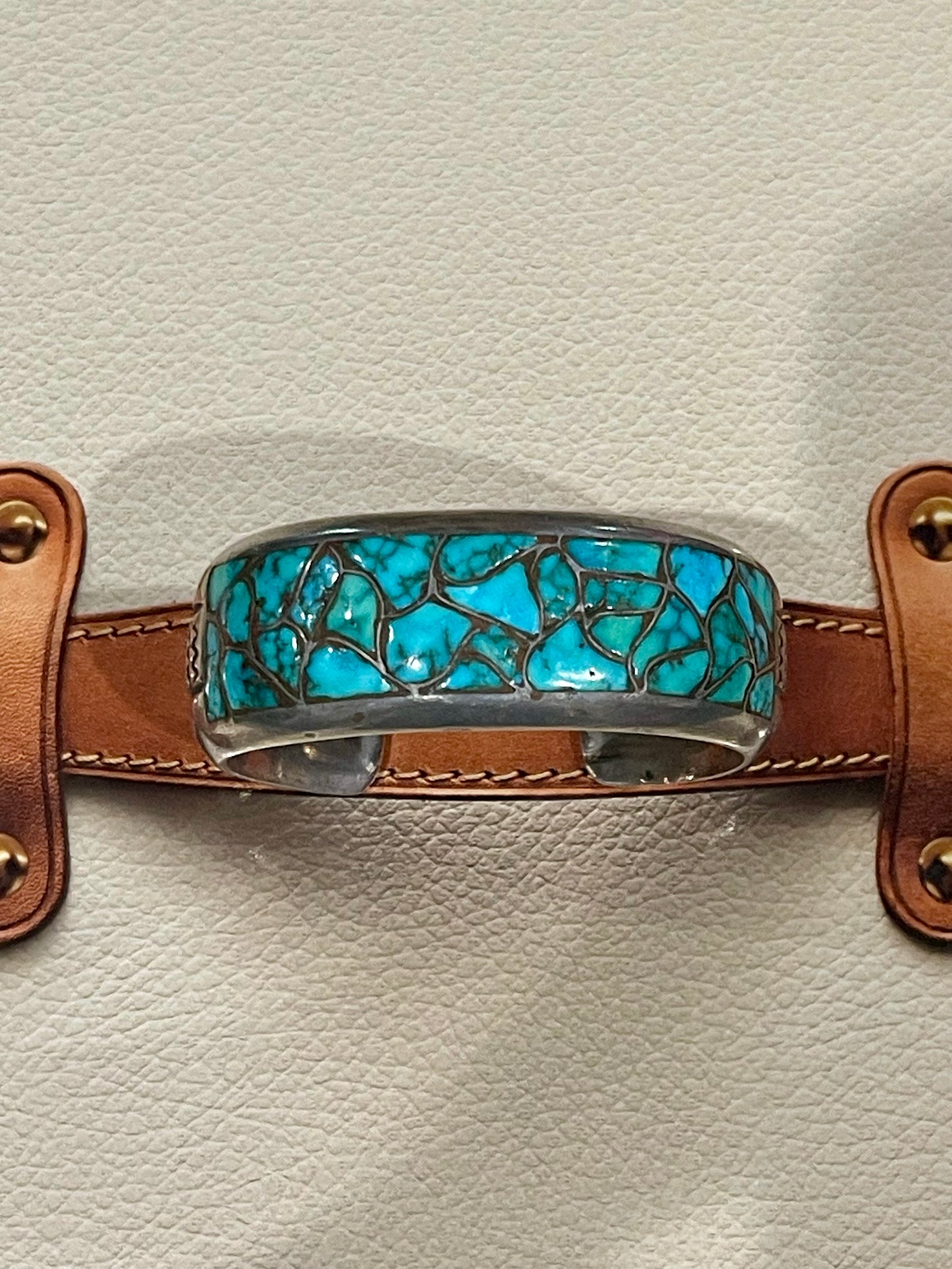 Old Pawn Super Neat Turquoise Inlay Cuff